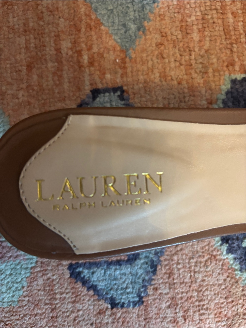 Lauren Ralph Lauren Brown Leather Slide Mules with Gold Chain Accent - Picture 5 of 5